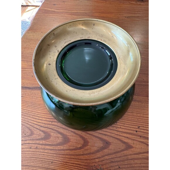 Paden City MCM Atomic Emerald Glo Green 9.25" Serving Bowl With Brass Base - Picture 8 of 14